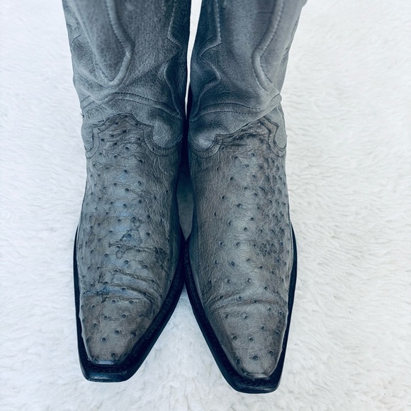 Minerva Genuine Ostrich Leather Gray Western Cowboys boots Size 8.5 - Picture 14 of 16